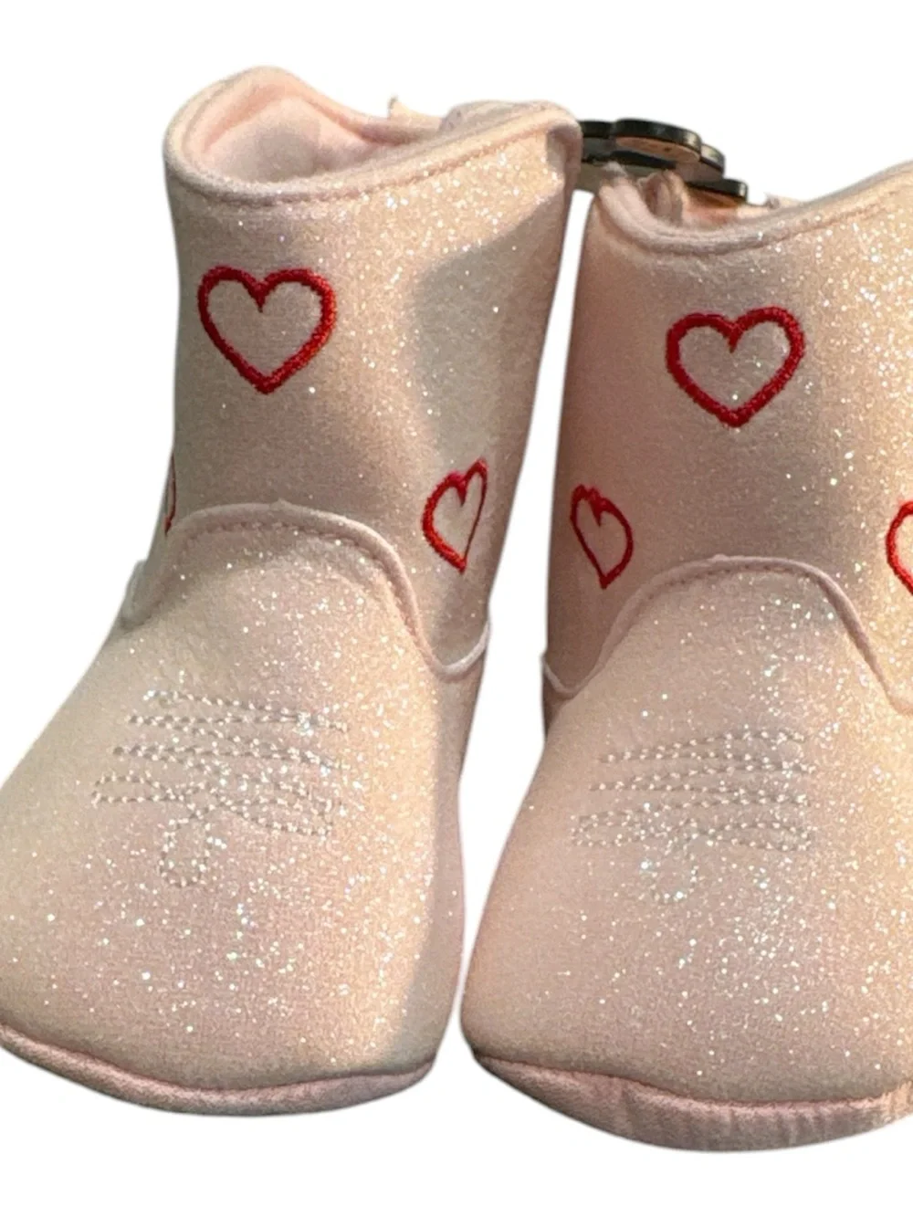Baby Essentials Pink Sparkly Heart Cowboy Boots Velcro 9-12 Months NWT